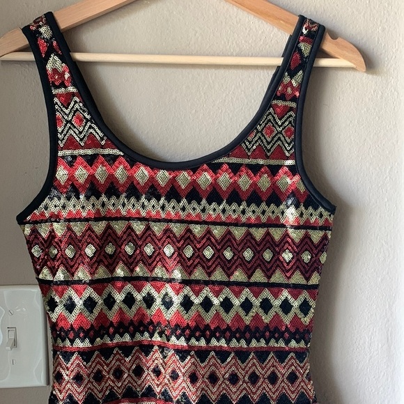 PAPAYA Red and Gold Sequin Sleeveless Mini Dress - Picture 1 of 7